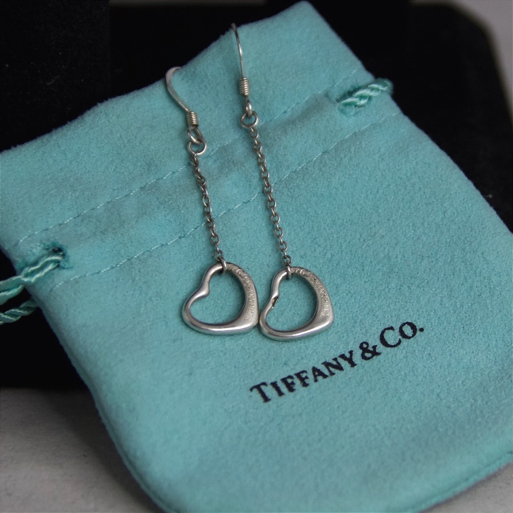 Tiffany & Co Elsa Peretti Sterling Silver Open Heart Drop Earrings Dangle 925